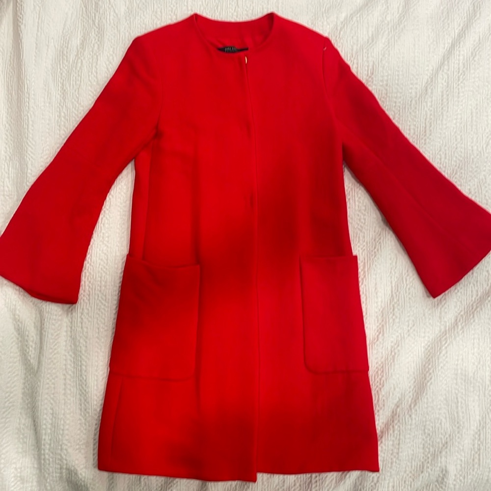 Zara Red Flared Sleeves 3/4 Length Coat
